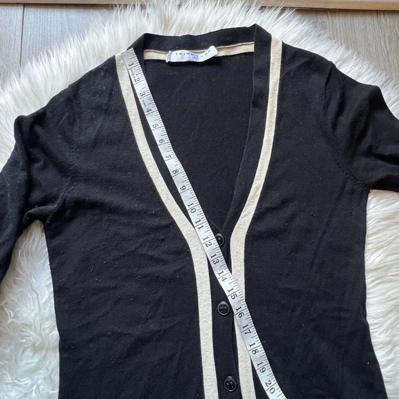 Trina Turk Cardigan Cashmere Silk Wool Black/cream Striped Pockets Sweater Sz M - Picture 5 of 9